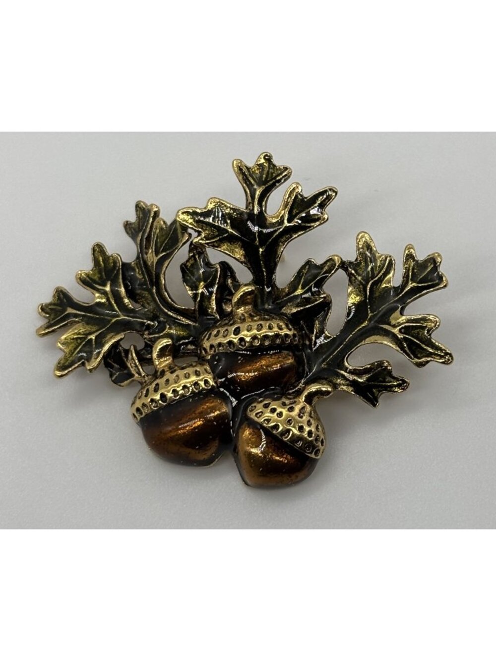Vintage Avon Gold Tone and Enamel Acorn Oak Leaf Lapel Pin Signed Circa 2000